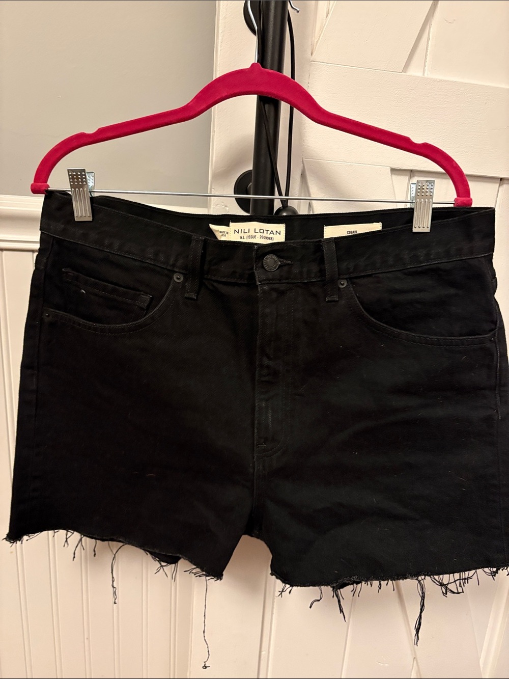 Nili Lotan Black Raw-Hem Denim Shorts